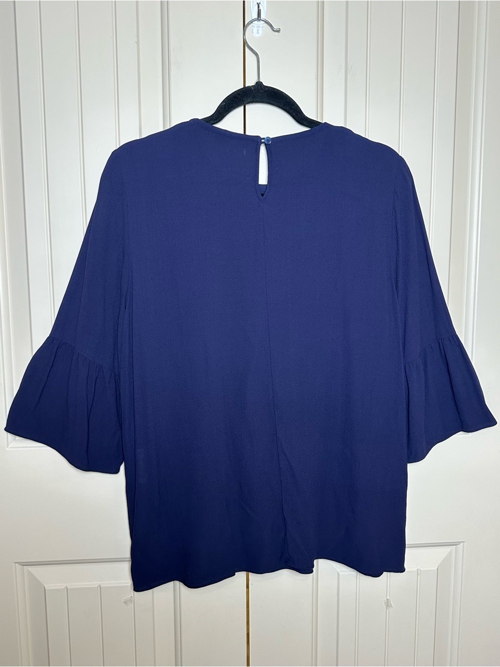 Eileen Fisher Womens Blouse Navy 100% Silk Georgette Crepe Bell Sleeve Sample S - Picture 8 of 9